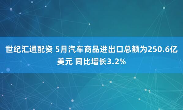 世纪汇通配资 5月汽车商品进出口总额为250.6亿美元 同比增长3.2%