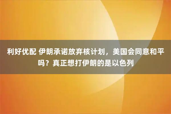 利好优配 伊朗承诺放弃核计划，美国会同意和平吗？真正想打伊朗的是以色列